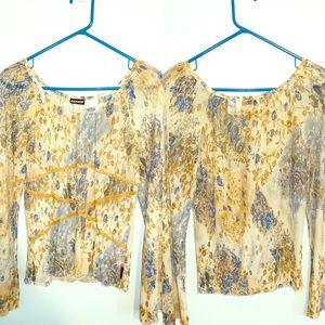 Floral See Through Blouse W/Tan Straps